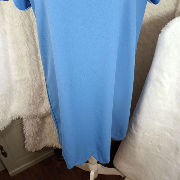 ONE STORY BLUE SHIFT DRESS W/SCALLOPED SLEEVES SZ.L EUC - Picture 4 of 8